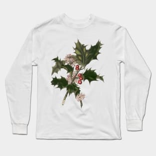 Vintage Christmas Holly Branch Long Sleeve T-Shirt